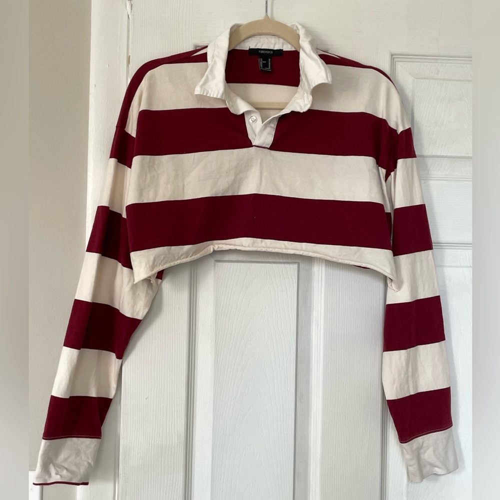 Cream & Crimson cropped rugby skirt